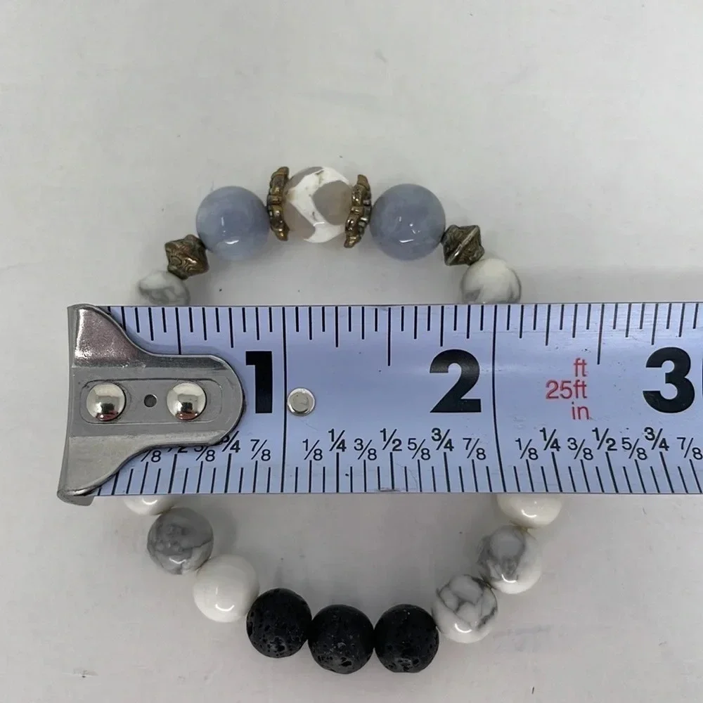 LavHa Bracelet Essential Oil Diffusing Lava Rock Beaded Blue White Marble